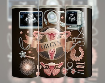 OB Gyn Gynecology Themed Seamless Tumbler Wrap, 20 Oz Skinny Sublimation Design, Digital Download, 300 DPI PNG Format, Obstetrics Tumbler