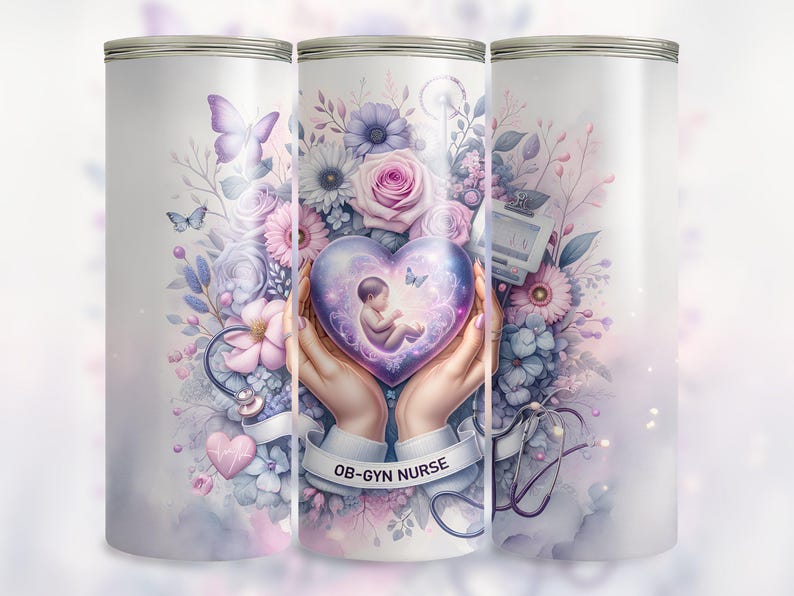 OB-Gyn Nurse 20 oz Seamless Skinny Tumbler Wrap Sublimation Design, Tumbler Png, Digital Download, Maternity Nurse Tumbler Design image 3