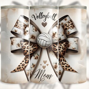Volleybollmamma Tumbler Wrap, Slim 20 Oz Sublimeringsdesign, Digital Nedladdning PNG, Sportmamma Tumbler Wrap, Blommigt Leopardmönster