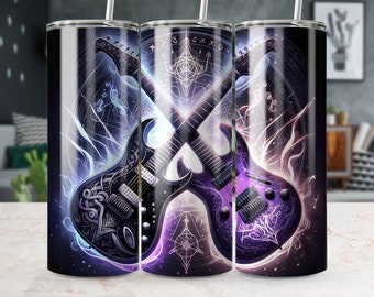 Futuristic Guitars 20 oz Skinny Tumbler Sublimation Design, Straight/Tapered Tumbler Wrap, Tumbler Png, Instant Digital Download