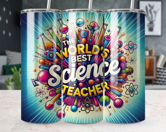 Professor de ciências 20 oz Skinny Tumbler Design de sublimação Reto/Cônico Tumbler Wrap, Scientist Tumbler Design Worlds Melhor Professor de Ciências