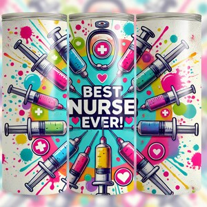 Best Nurse Ever Medical Theme Seamless Tumbler Wrap 20 Oz Skinny Sublimation Design Digital Download PNG