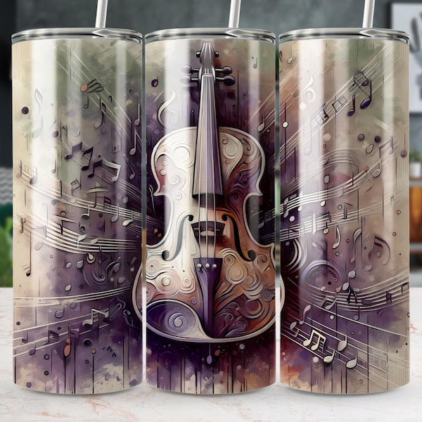 Violin 20oz Skinny Tumbler Wrap, Sublimation Design, Straight/Tapered, Instant Digital Download, 300 DPI, Violinist Music Notes Tumbler Wrap