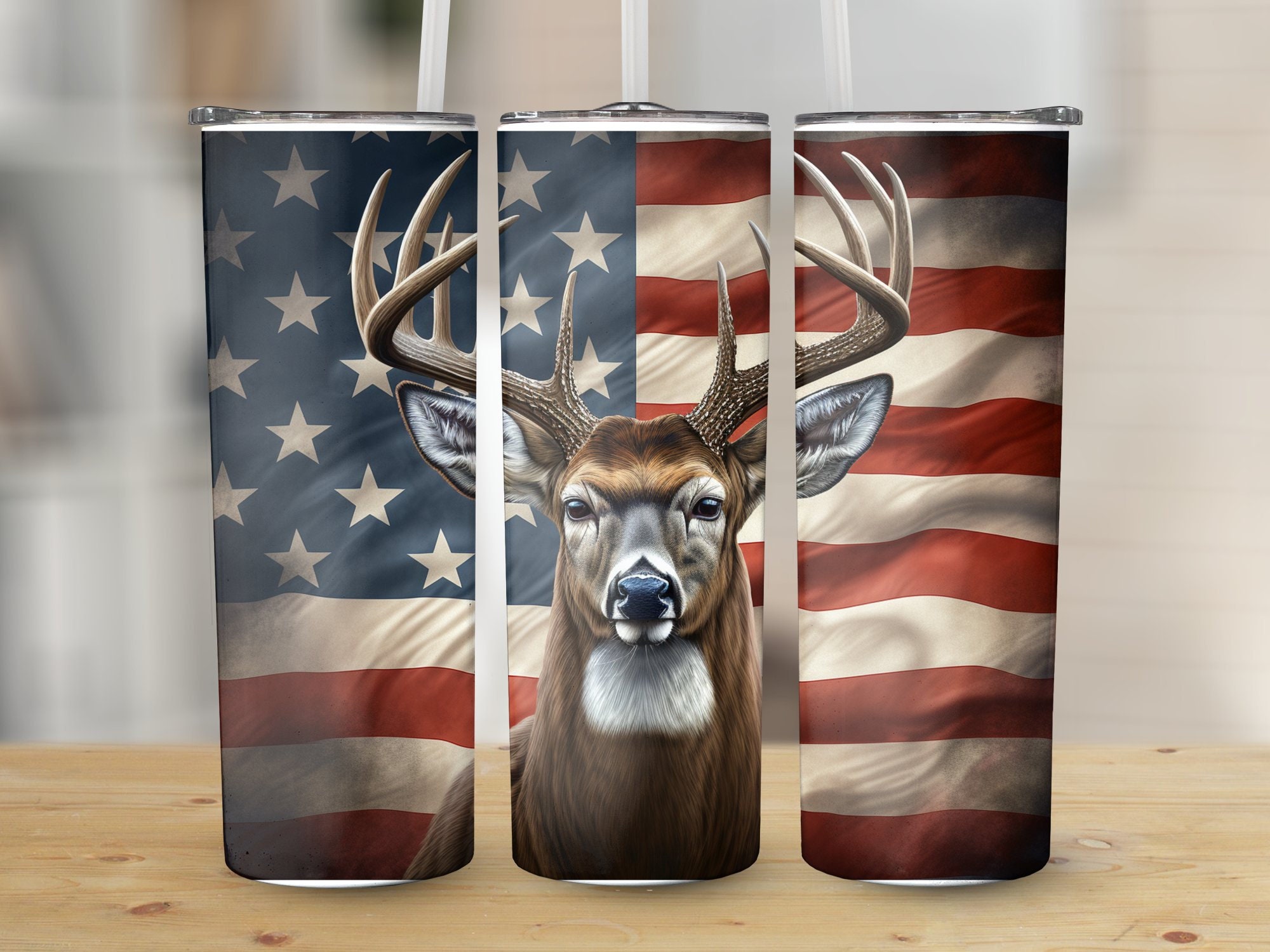 Big Buck Deer American Flag 20 Oz Skinny Tumbler Sublimation Design ...