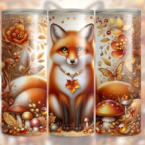 Boho Autumn Fox Seamless Tumbler Wrap, 20 Oz Skinny Sublimation Design, Digital Download For Tumblers, Fall Vibes Printable Tumbler Design