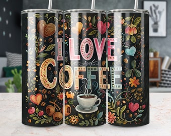 Sublimação De Copo De Café, Envoltório Skinny Tumbler De 20oz, Envoltório De Sublimação De Café Para Copo Png Wrap, Copo Aquarela Download Png