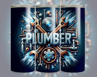 Idraulico 20 oz Seamless Skinny Tumbler Wrap Design a sublimazione, Tumbler Png, Download digitale, Tumbler per operai idraulici Design