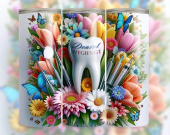 Zahnhygieniker 20 Unze Nahtlose Skinny Tumbler Wrap Sublimationsdesign, Becher Png, digitaler Download, Zahnarzt Büroangestellter Tumbler Wrap