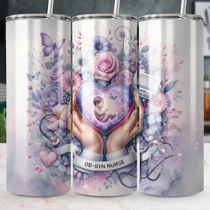 OB-Gyn Nurse 20 oz Seamless Skinny Tumbler Wrap Sublimation Design, Tumbler Png, Digital Download, Maternity Nurse Tumbler Design image 1