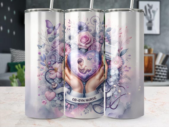OB-Gyn Nurse 20 oz Seamless Skinny Tumbler Wrap Sublimation Design, Tumbler Png, Digital Download, Maternity Nurse Tumbler Design