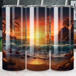 Beach Sunset At High Tide 20 oz Skinny Tumbler Sublimation Design, Straight & Tapered Wrap, Tumbler Wrap, Tumbler Png, Instant Download