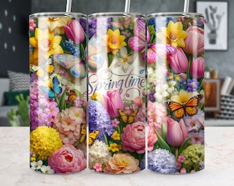 Springtime 20oz Skinny Tumbler Wrap, Sublimation Design,Straight/Tapered, Instant Digital Download,  300 DPI PNG, Spring Season Tumbler Wrap