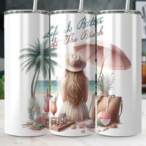 Beach Tumbler Wrap Life Is Better At The Beach 20 oz Skinny Tumbler Sublimation Design Digital Download 20 oz Skinny , Ocean Scene Tumbler