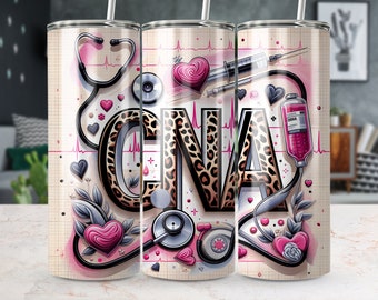 CNA Medical 20 oz Skinny Tumbler Wrap, Straight/Tapered Design, Tumbler Png, Instant Digital Download, Certified Nurses Aide Tumbler Wrap