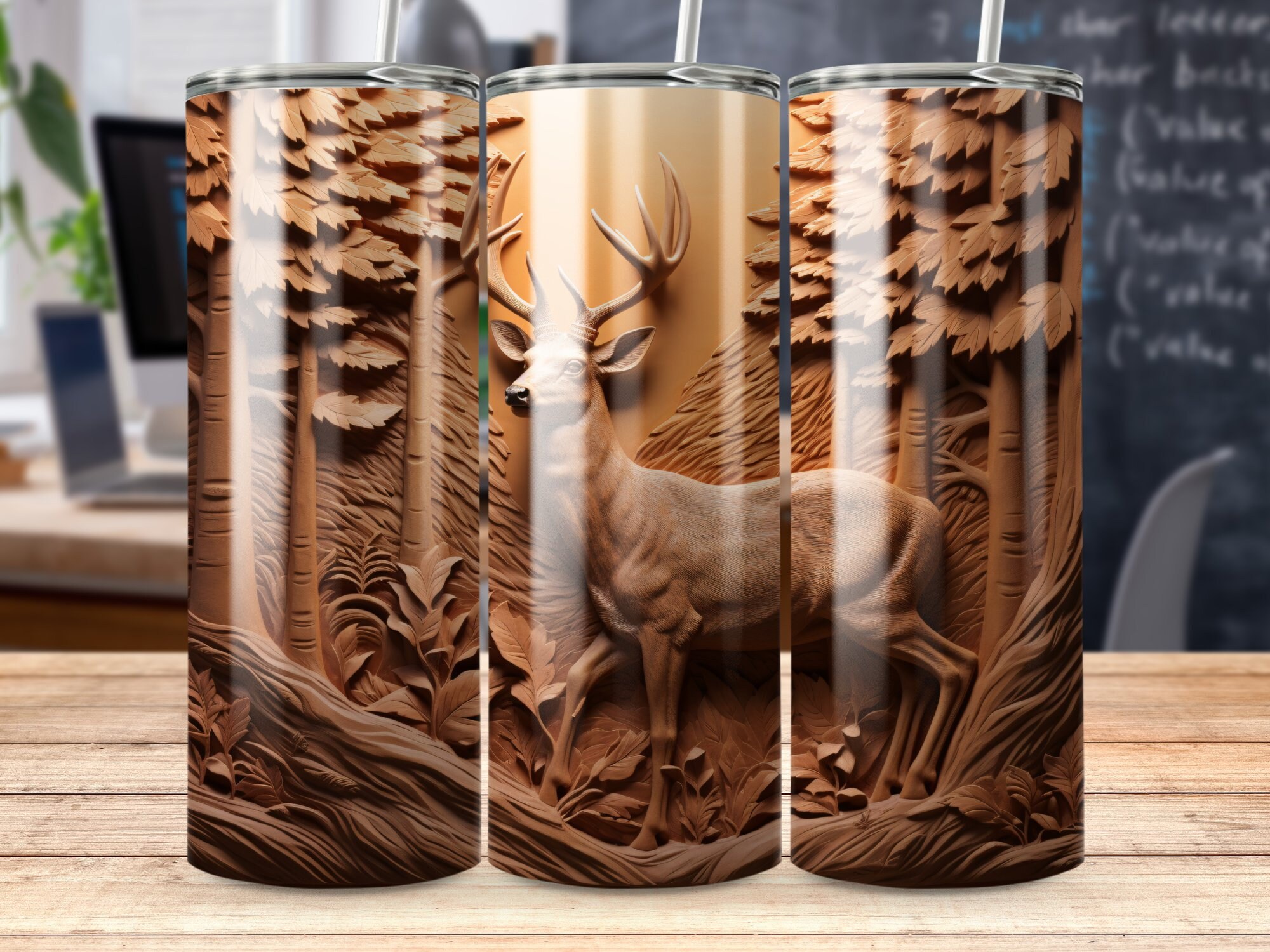 3d Deer in Woods 20 Oz Skinny Tumbler Sublimation Design, Straight ...