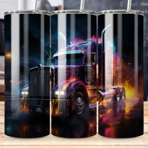 Flaming Semi Truck 20 oz Skinny Tumbler Sublimation Design, Straight/Tapered Tumbler Wrap, Tumbler Wrap, Truck PNG Instant Digital Download