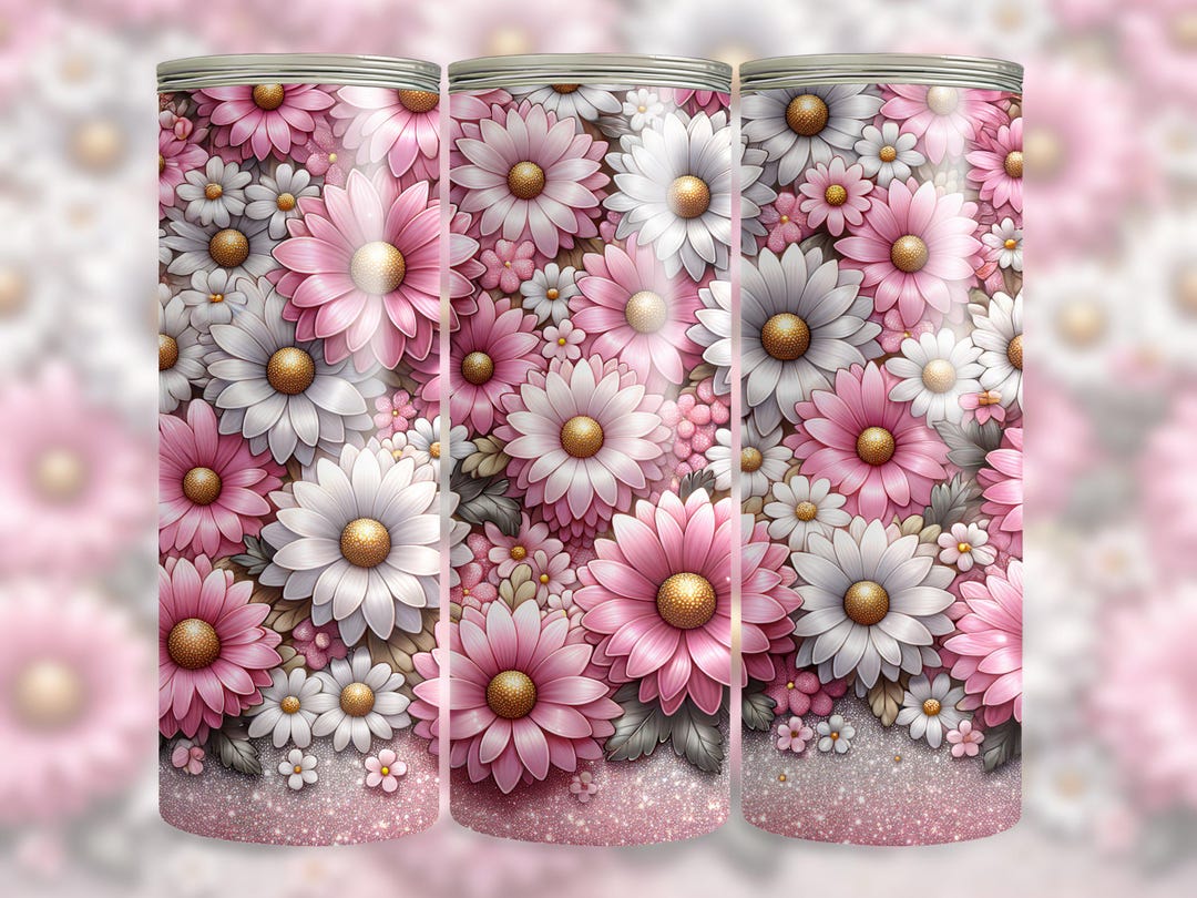Pink Daisies With Glitter 20 Oz Seamless Skinny Tumbler Wrap ...