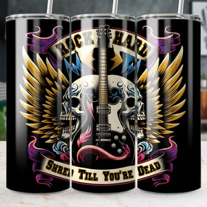 Rock Hard Guitar 20 oz Skinny Tumbler Sublimation Design, Straight/Tapered Tumbler Wrap, Tumbler Png, Instant Digital Download
