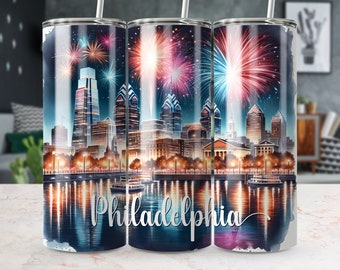 Philadelphia Skyline Watercolor 20oz Skinny Tumbler Wrap, Sublimation Design, Straight/Tapered, Instant Download, Philadelphia Tumbler Wrap