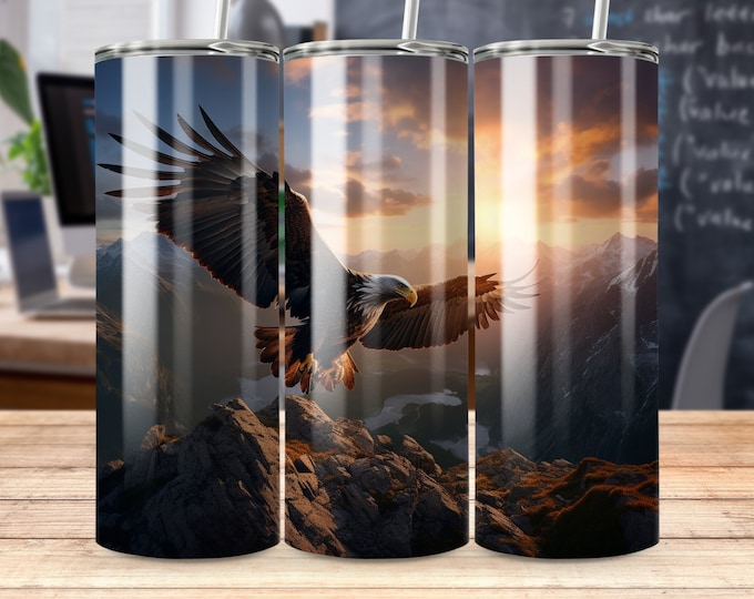 Eagle in Flight 20 oz Skinny Tumbler Sublimation Design, Straight & Tapered Wrap, Tumbler Wrap, Tumbler Png, Instant Download