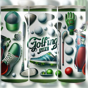 Golf Themed Tumbler Wrap Design, 20 Oz Skinny Tumbler Sublimation, Digital Download PNG, Golfer Life Seamless Tumbler Wrap