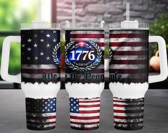 Diseño de sublimación para vaso de 40 oz sin costuras "We The People Patriotic", bandera estadounidense de 1776. Diseño para vaso del 4 de julio, descarga digital.