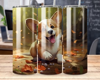 Cute Corgi Puppy Dog 20 oz Tumbler Sublimation Design, Straight & Tapered Wrap, Tumbler Wrap, Tumbler Png, Instant Download, Commercial Use