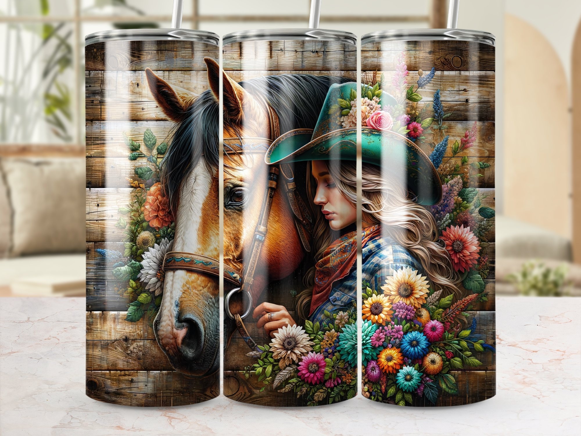 A Cowgirl With Her Horse 20 Oz Skinny Tumbler Sublimation Design ...