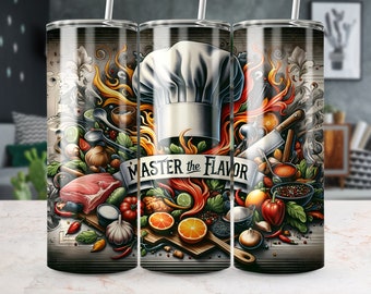 Chef 20 oz Skinny Tumbler Wrap, Straight/Tapered Design, Tumbler Png, Instant Digital Download, Cooking Tumbler Wrap