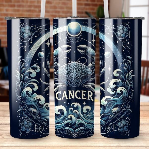 Cancer Zodiac 20 oz Skinny Tumbler Sublimation Design, Straight/Tapered Tumbler Wrap, Tumbler Png, Instant Digital Download