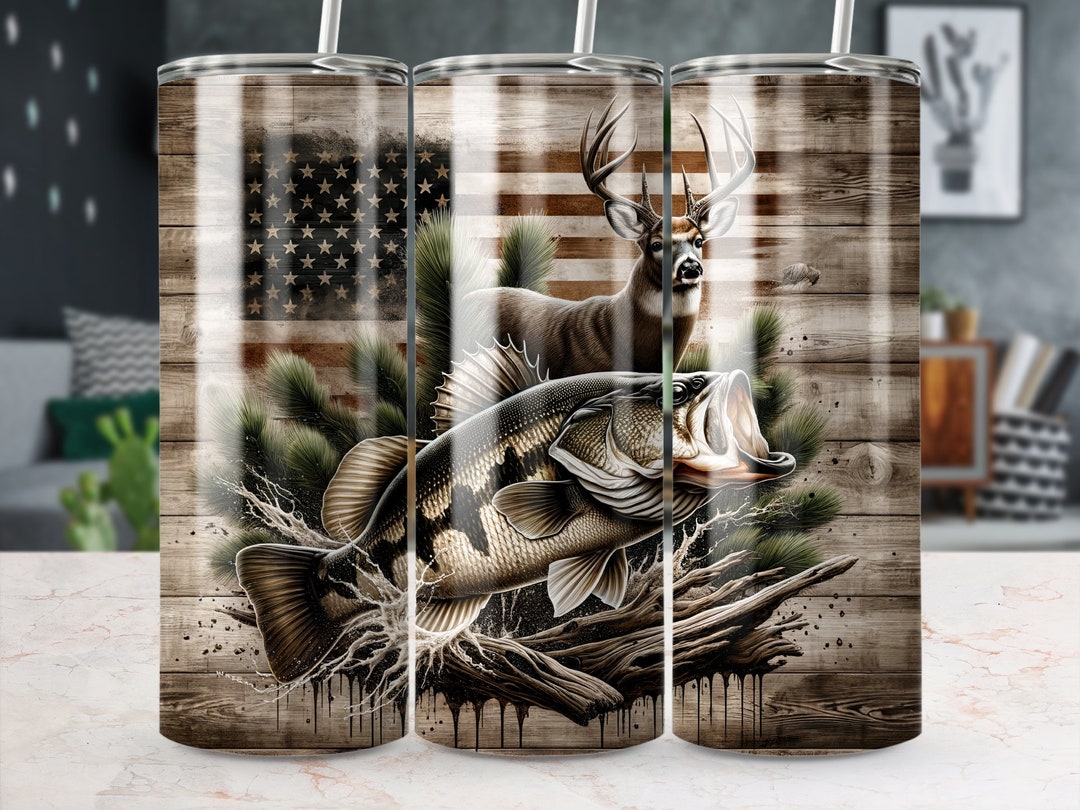 American Flag Bass Fishing Deer Tumbler Wrap 20oz Skinny Tumbler ...