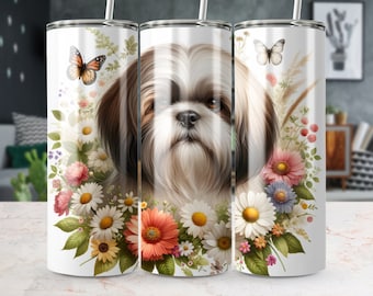 Shih Tzu Dog Tumbler Wrap 20oz Skinny Sublimation Design Descarga digital instantánea sólo 20oz Straight/Tapered Tumbler Wrap PNG Dog Tumbler