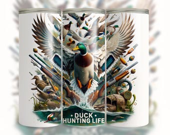 Duck Hunting Life 20 oz Seamless Skinny Tumbler Wrap Sublimation Design, Tumbler Png, Digital Download, Gift Idea For Waterfowl Hunters
