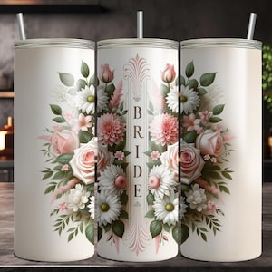 Bride 20 oz Seamless Skinny Sublimation Design Tumbler Wrap, Tumbler Png, Instant Digital Download, Floral Design, Bride To Be Gift