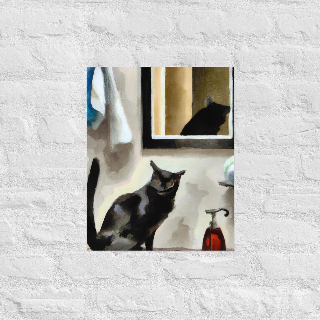 Black Cat Sink Painting Wall Poster Watercolor Art Decor Print - Etsy