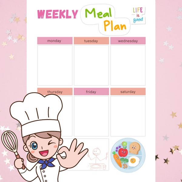 Weekly meal plan template, A4 and US Letter size, one page. printable weekly meal planner, weekly meal planner digital, busy mom planner