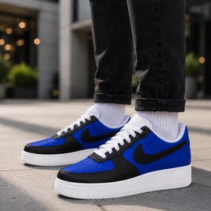Zapatillas Air Force 1 personalizadas en azul y negro – Zapatillas AF1 personalizadas en azul real - Air Force 1 azules para hombre imagen 7