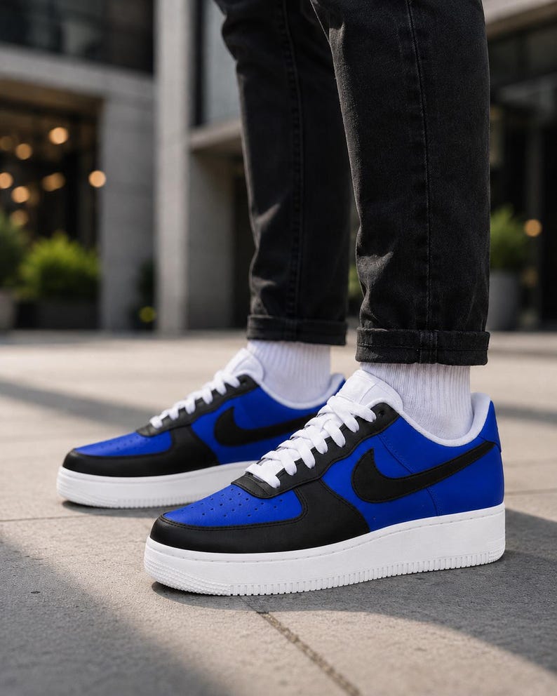 Zapatillas Air Force 1 personalizadas en azul y negro – Zapatillas AF1 personalizadas en azul real - Air Force 1 azules para hombre imagen 7