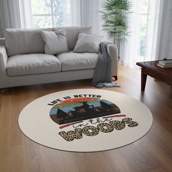 Better life in woods round rug for floor light - Outdoor Wild Life Woods Camping - Nature Woods Life