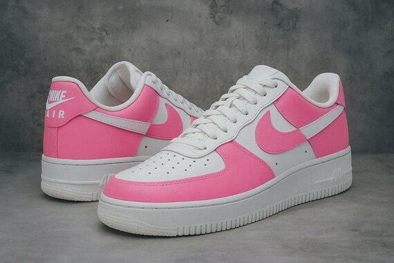 Custom Pink and White Nike Air Force Sneakers – Handpainted AF1