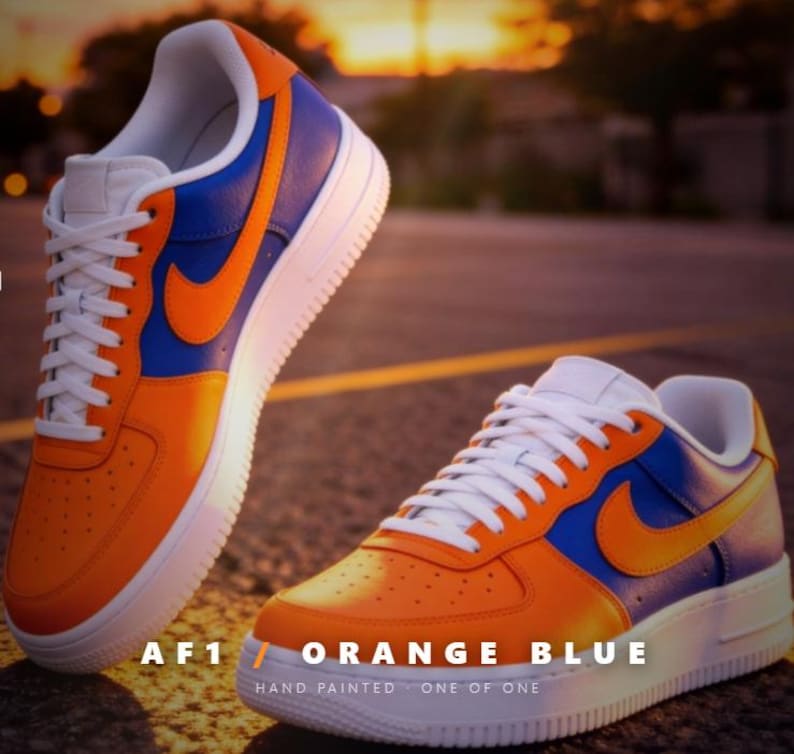 Custom Orange and Blue Air Force 1 Low Sneakers – Bold Two Tone AF1 ...
