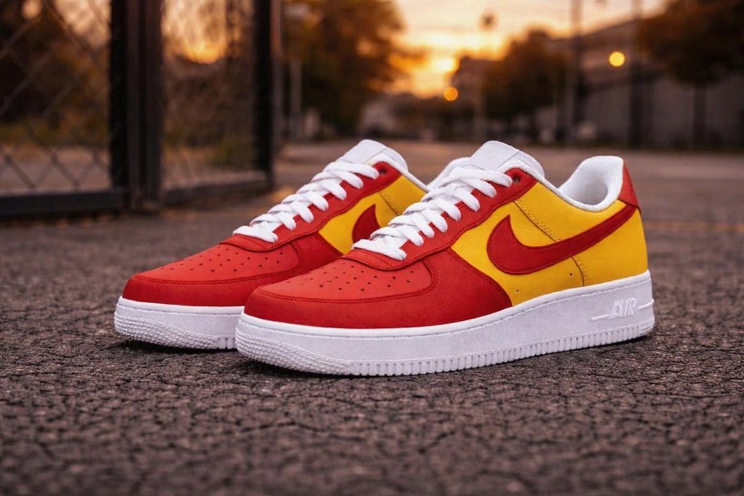 Custom Air Force 1s Red and Yellow – Bold Two Tone AF1 Custom Shoes ...