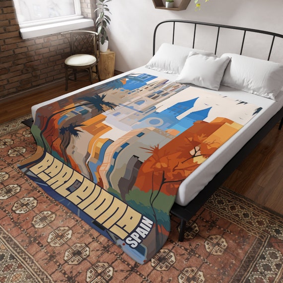 Barcelona Spain Plush Fleece Blanket Dark Barcelona Souvenir Etsy Ireland