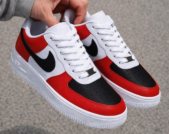 Custom Air Force 1 Red Black White – Handmade Custom AF1 Sneakers – Men’s & Women’s Sizes Nike air Force 1s Black Red Hand Painted
