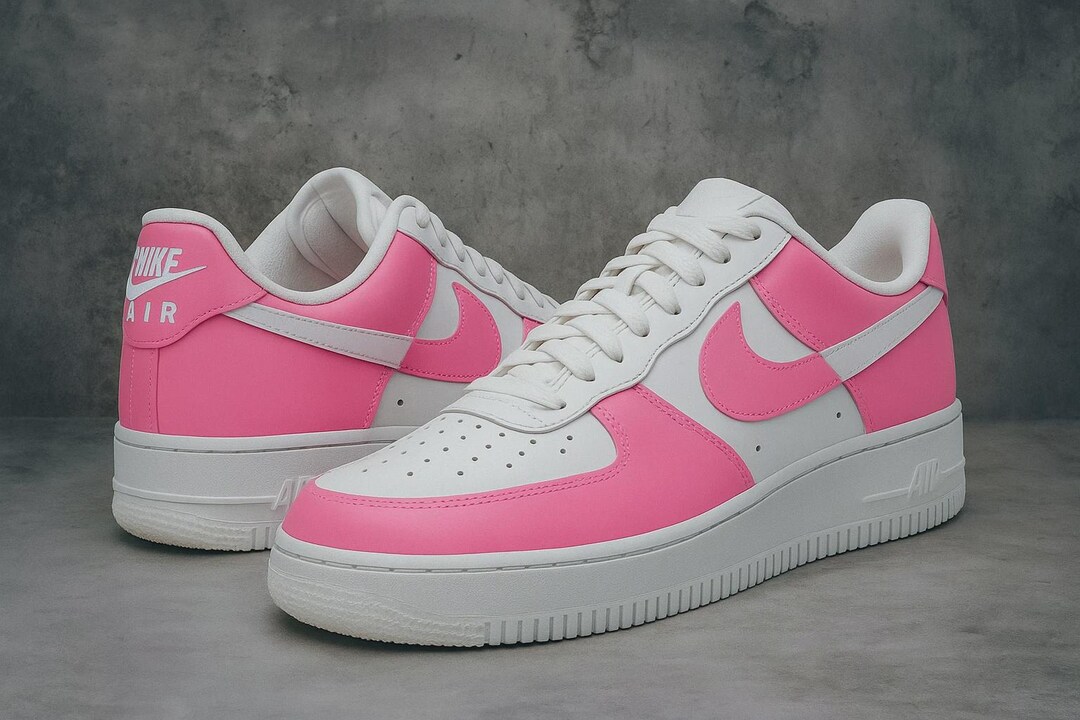 pink and white air forces mens