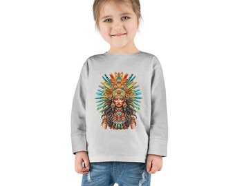 Aztec queen warrior kids' long sleeve shirt dark - Aztec Empire Queen - Azteca Princess Mesoamerica - Mexican Xmas Gift - Aztec Warrior