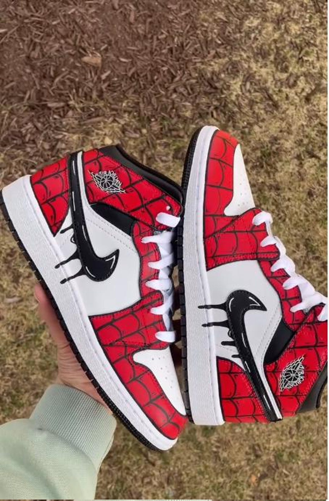 Custom Spider-web Man Air Jordan 1 Mid – Hand Painted Red & Black
