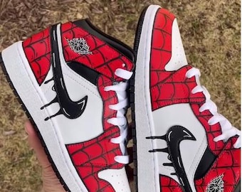 Custom Spider-web Man Air Jordan 1 Mid – Hand Painted Red & Black