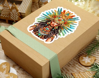 Aztec queen warrior stickers ( kiss-cut ) dark - Aztec Empire Queen - Azteca Princess Mesoamerica - Mexican Xmas Gift - Aztec Warrior