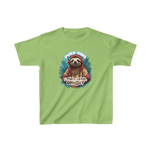 Pura Vida Amigo Dude Organic Cotton Kids T-Shirt Light- Costa Rican Pura Vida Sloth - Costa Rica Gift Souvenir - Tico Xmas Gift - Pure Life